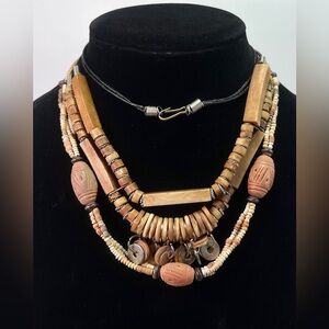 Vintage Necklace Set of 2 African Tribal Native Style Natural Wood Bone Jewelry